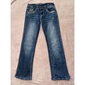 Cowgirl Tuff Women's Blue Denim Studded Barbed Wire Straight Leg Size 26